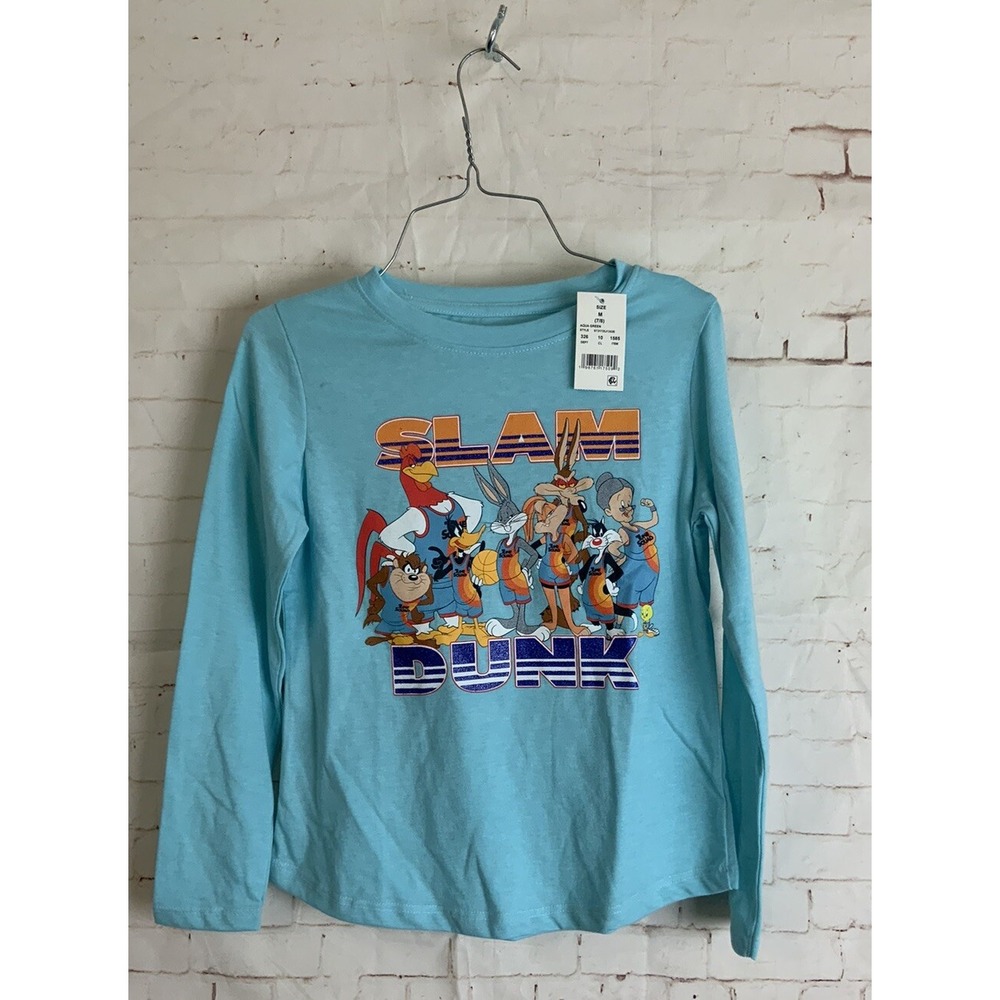 Girls Tune Squad Slam Dunk Long Sleeve Graphic T-Shirt Aqua Green Size M